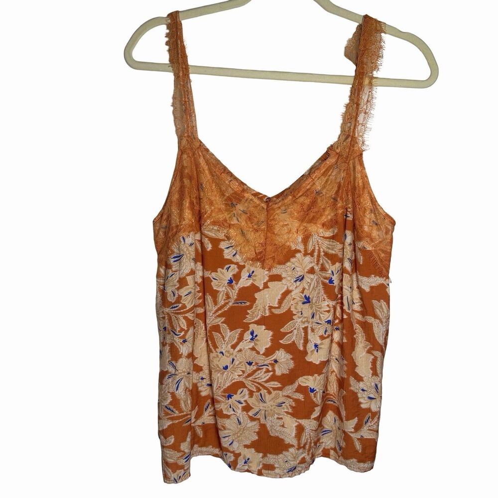 Sam Edelman Women's Palmer Lace Trimmed Camisole Sz Medium Orange Floral